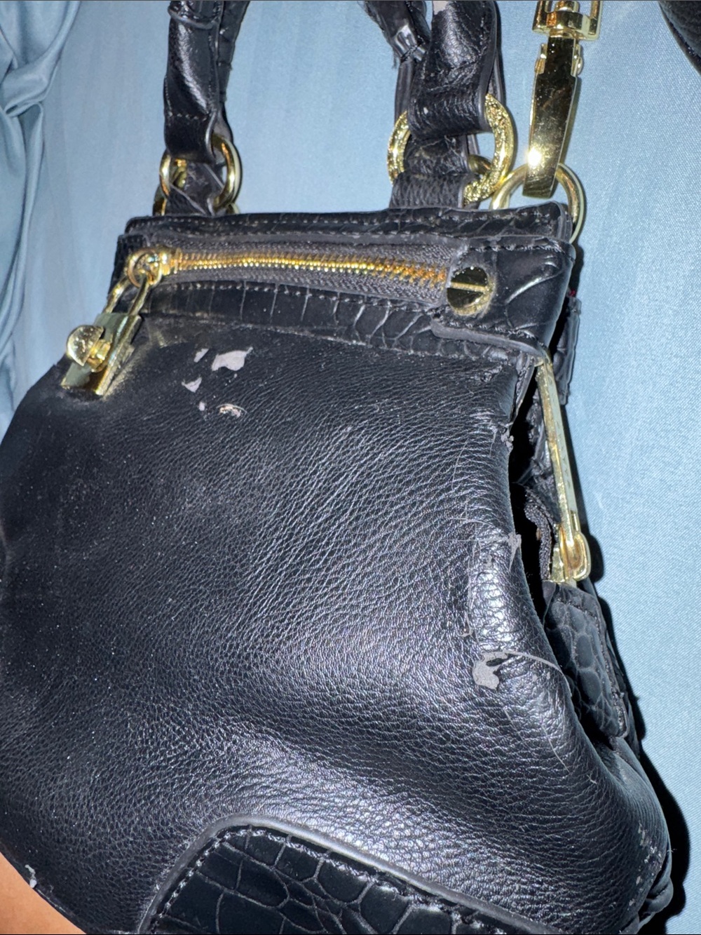 Black PLASTIC-LEATHER Chain birkin 9 inches - Picture 2 of 6